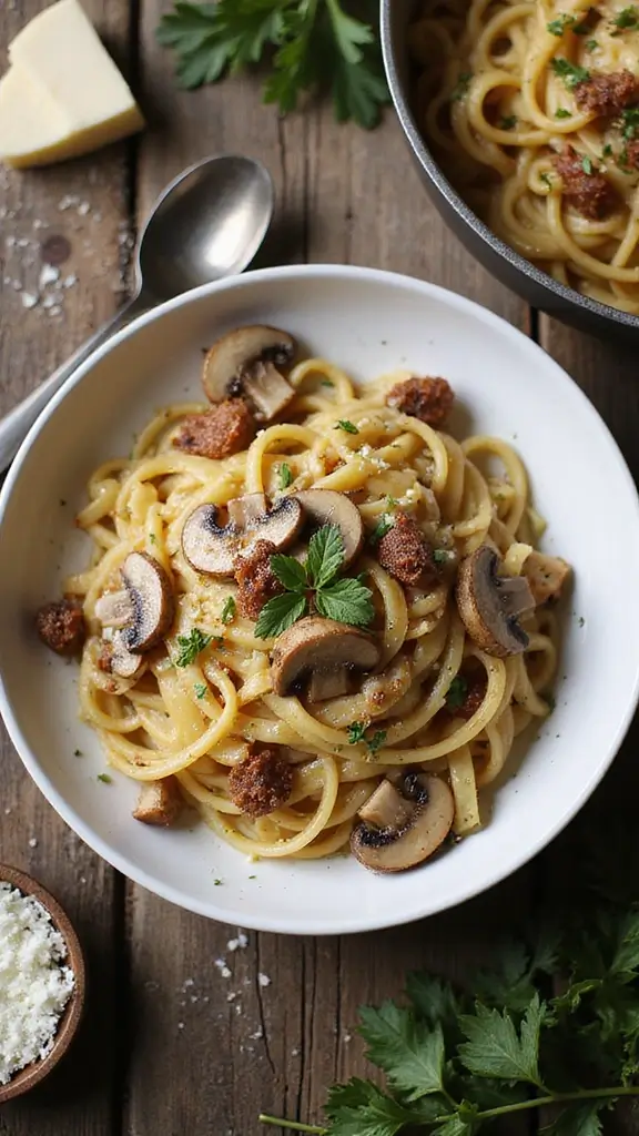 10 Authentic Takes on Creamy Pasta Carbonara - 2. Creamy Mushroom Carbonara: A Flavorful Twist