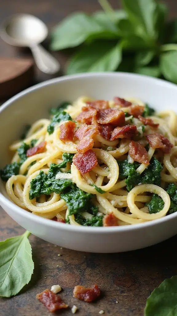 10 Authentic Takes on Creamy Pasta Carbonara - 3. Spinach and Bacon Carbonara: A Fresh Take