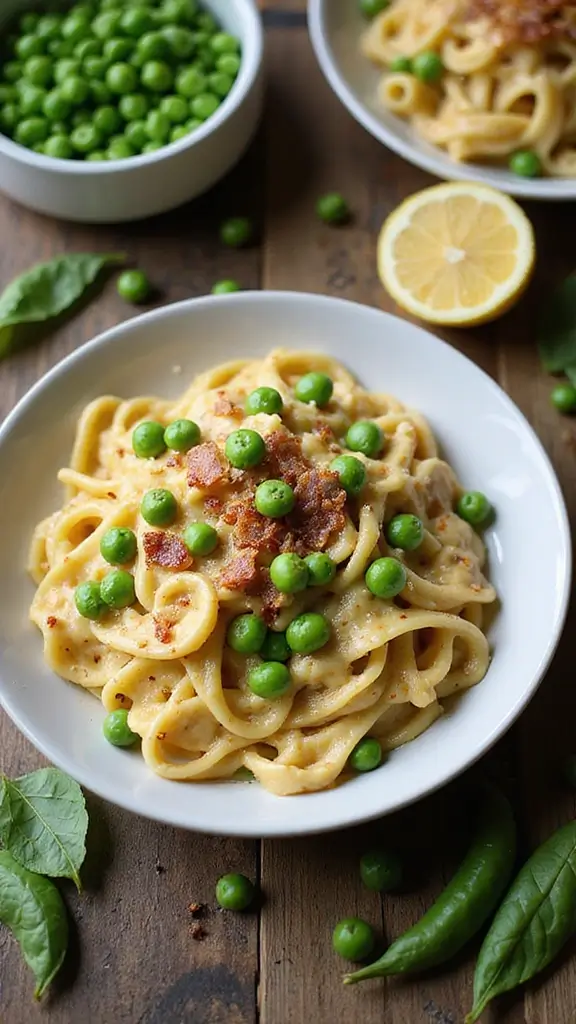 10 Authentic Takes on Creamy Pasta Carbonara - 9. Carbonara with Peas: A Pop of Sweetness
