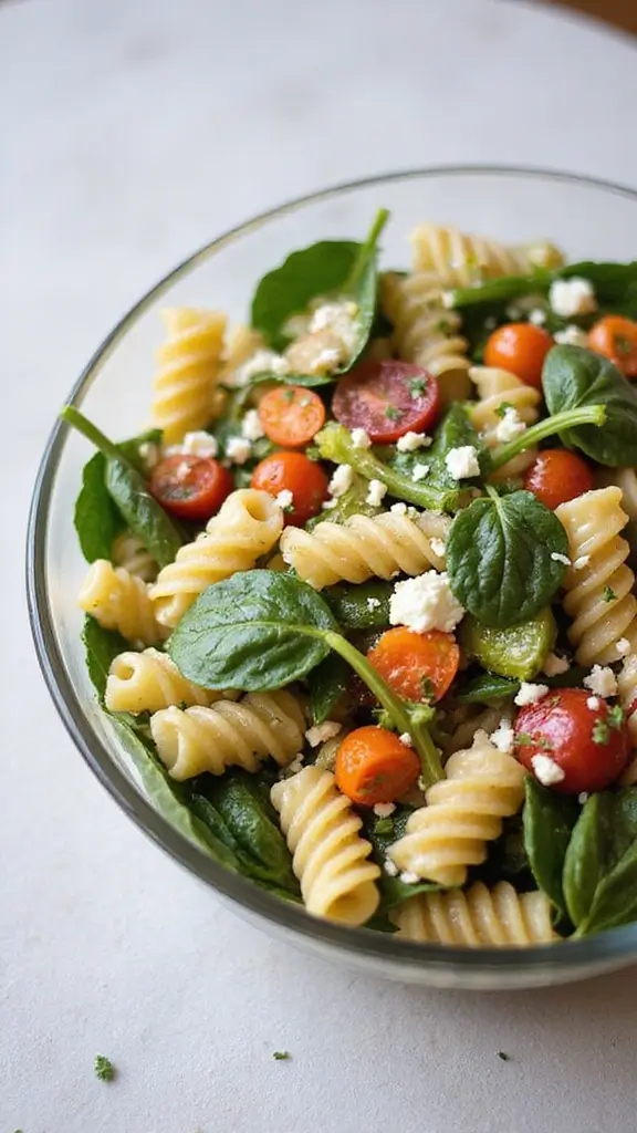 Colorful and Flavorful: Easy Italian Pasta Salad Recipes for Meal Prep - 4. Veggie-Packed Spinach Feta Pasta Salad