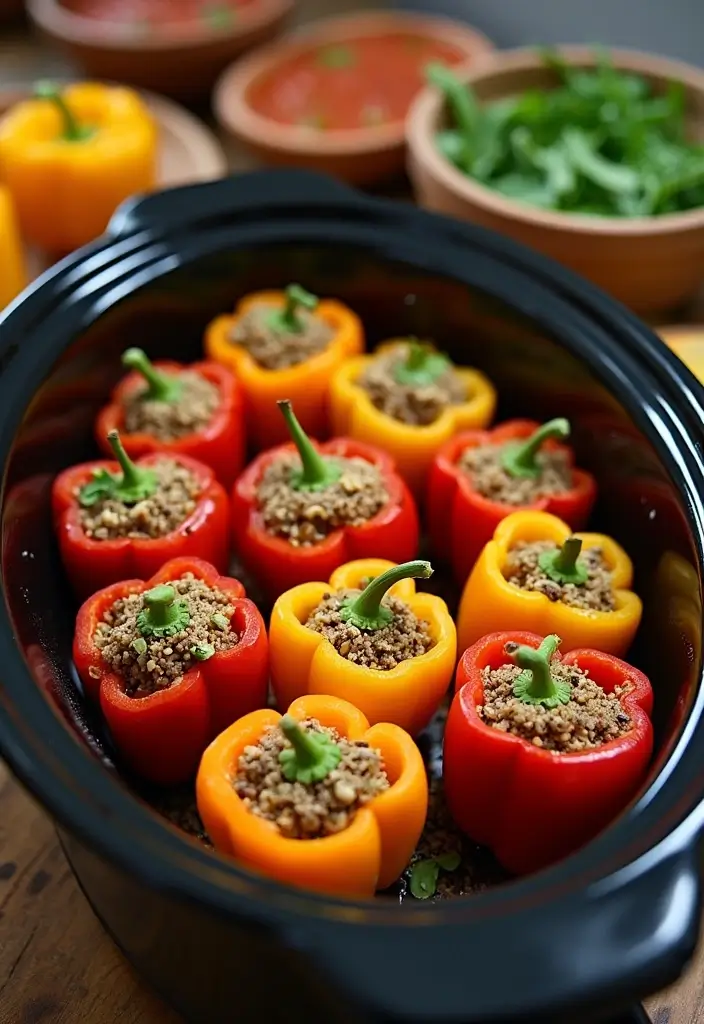 Crockpot Recipes with Ground Beef for Stress-Free Meals - 4. Ground Beef and Quinoa Stuffed Bell Peppers