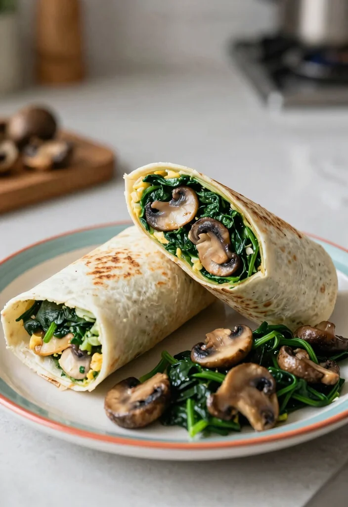 16 Healthy Breakfast Burritos for Freezer Meal Prep - 14. Spinach and Mushroom Breakfast Burrito 1