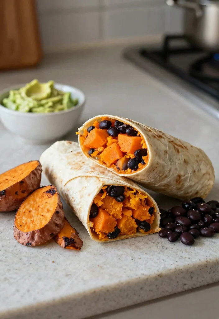 16 Healthy Breakfast Burritos for Freezer Meal Prep - 5. Sweet Potato and Black Bean Burrito 1