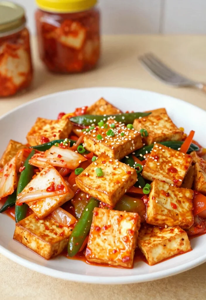 17 Homemade Vegan Kimchi Recipes (No Fish Sauce) - 11. Kimchi Tofu Stir Fry 1