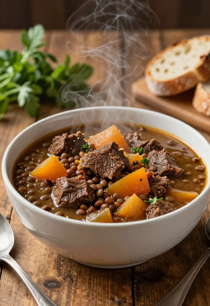 18 Ground Beef Crockpot Freezer Meals on a Budget - 16. Beef and Lentil Stew 1