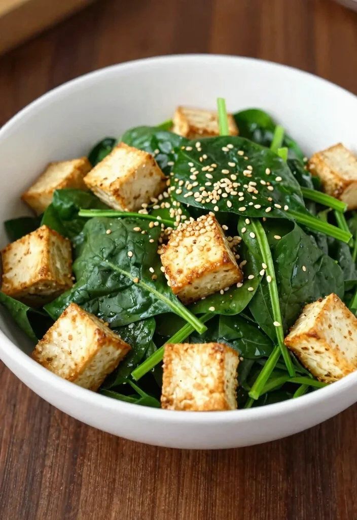 20 High-Protein Vegan Salads for a Filling Meal - 5. Tofu & Spinach Salad 1