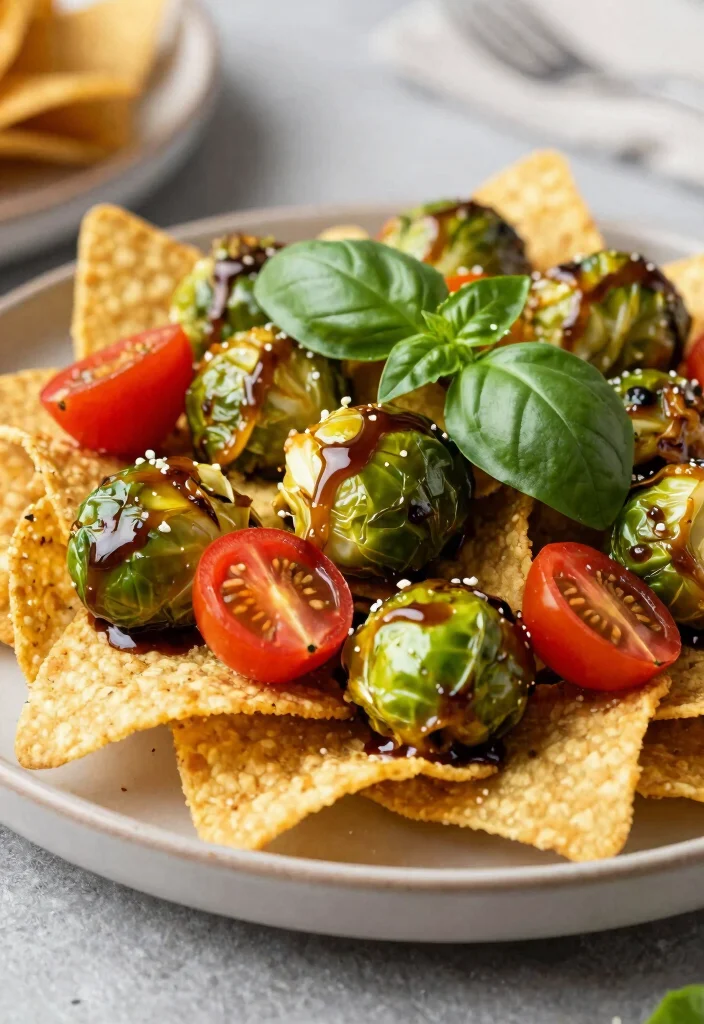 20 Loaded Vegan Nachos Recipes with Plant-Based Cheese - 14. Vegan Nachos with Balsamic Glazed Brussels Sprouts 1