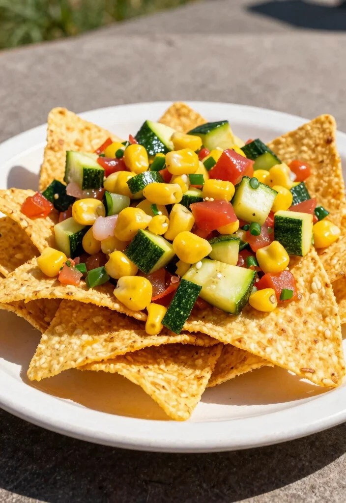 20 Loaded Vegan Nachos Recipes with Plant-Based Cheese - 19. Vegan Nachos with Zucchini and Corn Salsa 1