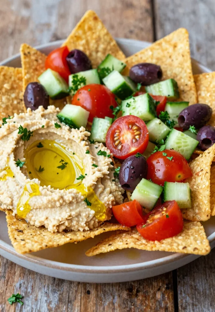 20 Loaded Vegan Nachos Recipes with Plant-Based Cheese - 3. Mediterranean Nachos with Hummus and Olives 1