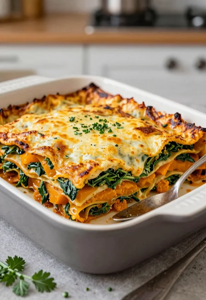 20 Vegan Butternut Squash Recipes (Soups, Pasta and More) - 20. Butternut Squash & Spinach Lasagna 1