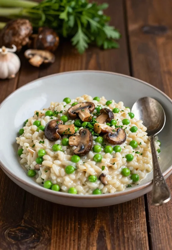 20 Vegan Mushroom Recipes: Soups, Pasta and Main Dishes - 17. Vegan Mushroom and Pea Risotto 1