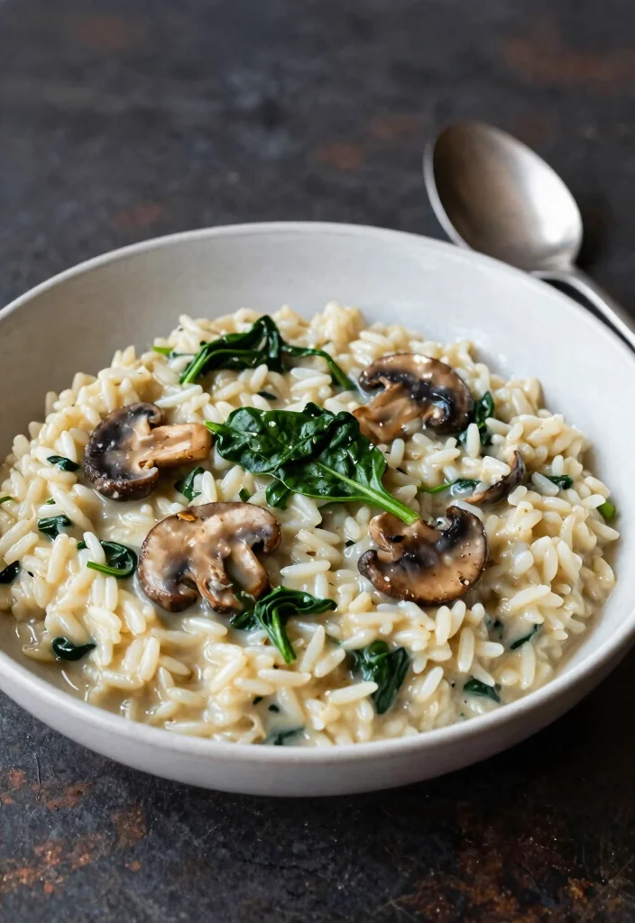 20 Vegan Mushroom Recipes: Soups, Pasta and Main Dishes - 4. Mushroom and Spinach Risotto 1